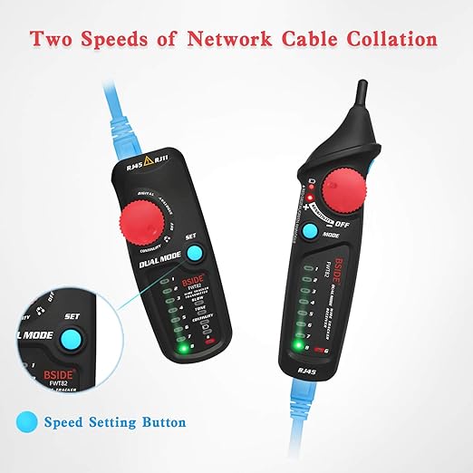 Bside Dual Mode Wire Tracker RJ11 RJ45 Network Cable Tester Toner Generator Network Cable Collation Ethernet LAN Line Finder with Flashlight