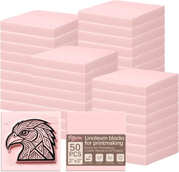 50Pcs Square Linoleum Blocks for Printmaking, 2x2in Premium Rubber Stamps by Unknown