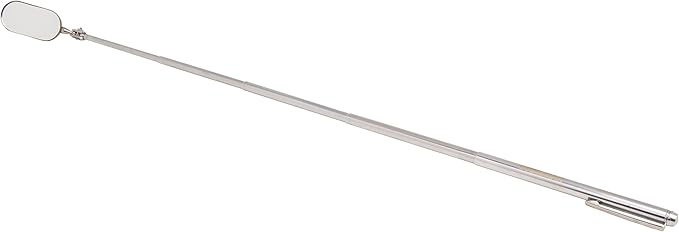 Steelman 21-Inch Telescoping Auto Inspection Mirror, Articulating 1 x 2-Inch Rounded Rectangular Mirror, Pocket Clip, Plated Brass