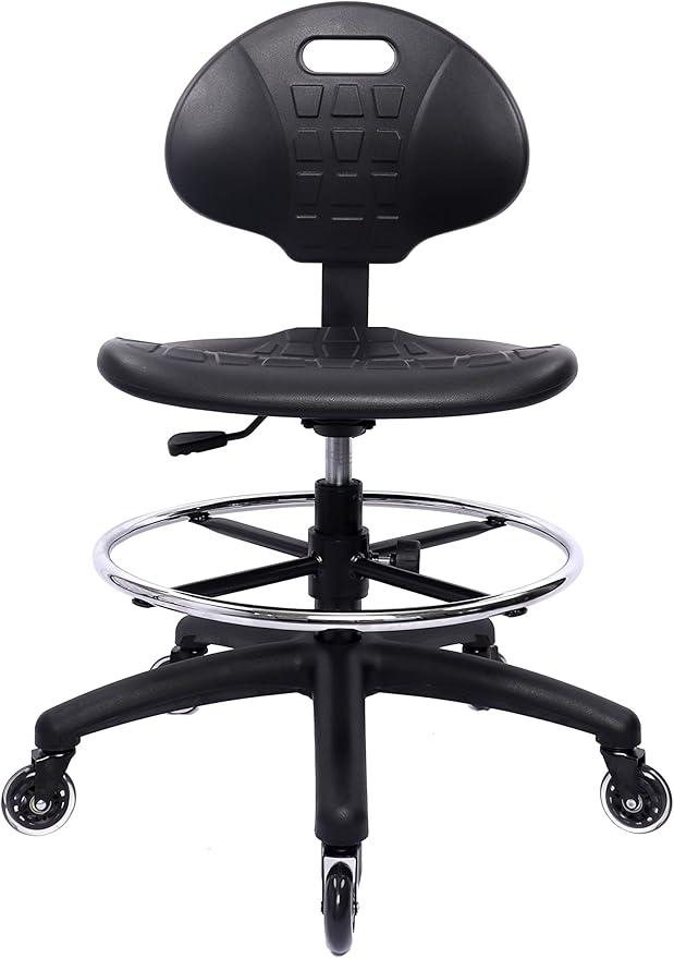 Chair Master (Medium Bench Stool, Rubber Roller Blade Stye Casters Easy to Clean! Ergonomic Polyurethane Chair with Footring. Seat Height Range 19"-27". Home Office Lab Workstation.