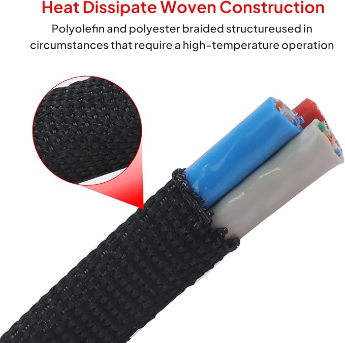 2 in 1 Heat Shrink Braided Sleeving Fabric Tubing-Perfectly fit Irregular Shape Hose/Cable/Wire (1-1/8"(29mm), 14FT)
