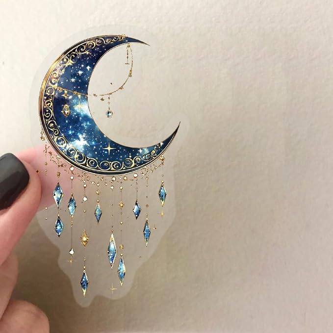 50PCS Dreamy Moon Crystal Gem Scrapbook Stickers – Clear Celestial Vinyl Decals - Image 3
