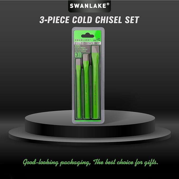3-Piece Heavy Duty Cold Chisel Set, 3/8-Inch, 1/2-Inch, 5/8-Inch Premium Metal Chisels, Heavy Duty Carbon Steel Chisel Set for Carpentry, Masonry, Woodworking, Stone Chisels