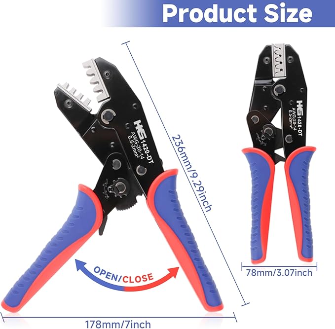 HKS 20-14AWG Size16 20 Deutsch DT DTM Crimp Tool (YF-1420DT) - Open Barrel Terminal Crimper for Stamped Contacts