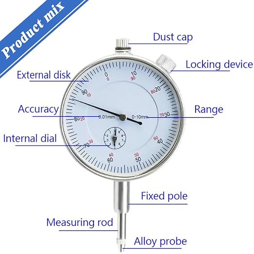 Dial Indicator Gauge 0-10mm Meter Precise 0.01mm Resolution Indicator Gauge Mesure Instrument Tool Micrometer Measuring Probes Tools