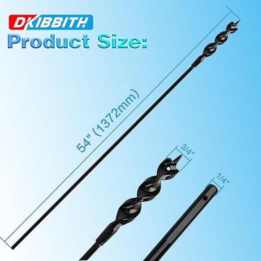 Flexible Installer Drill Bit for Pulling Wires Through Walls Ceilings and Sidewalks, 54-Inch Long, 3/4-Inch Auger with a Fish Eye Hole and Screw Point, 1/4" 3-Flat Anti-Slip Shank.