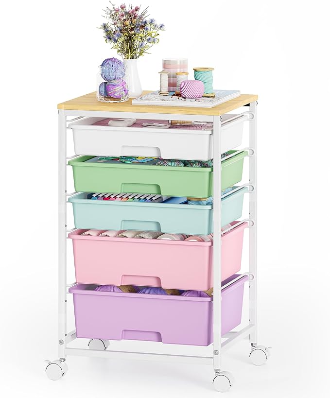 SYKIARIOL 5-Tier Rolling Utility Storage Drawer Craft Cart on Wheels by SYKIARIOL