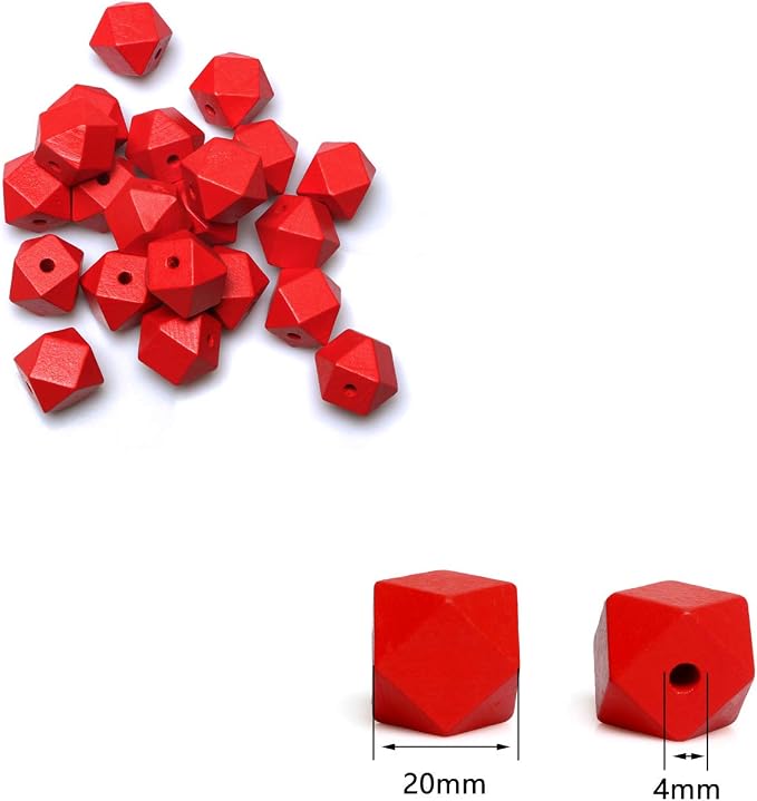 20mm Geometric Wood Beads Red Polygon Wooden Spacer Beads Decor - Image 4