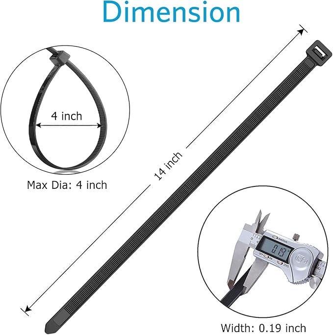 Zip Ties 14 inch (4000 Pack), 50 lb, UV Resistant Cable Ties, Black Wire Ties, Tie Wraps, SKALON
