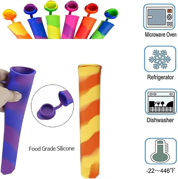 6pcs Popsicles Molds, Reusable Baby Silicone Popsicle Molds Multi Colors Ice - Image 3