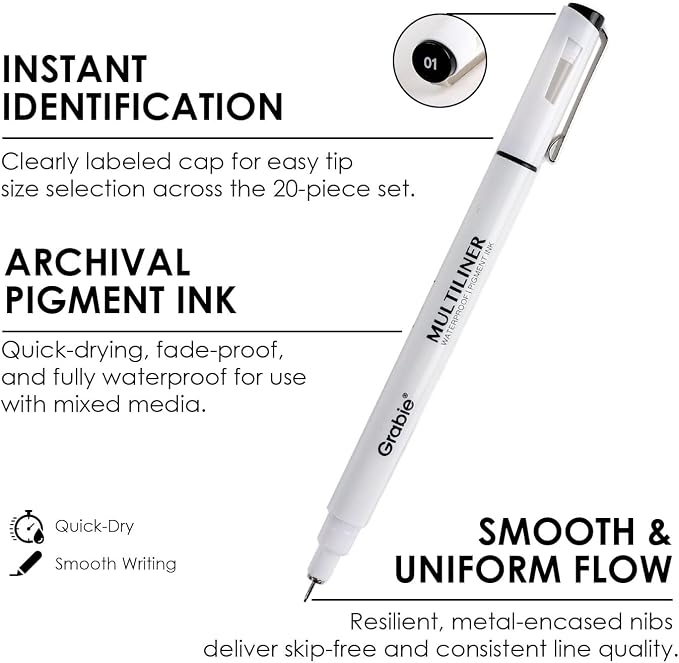 Grabie Micro Fineliner Pens, 10 Multicolor Fine Line Waterproof Drawing Pens - Image 3