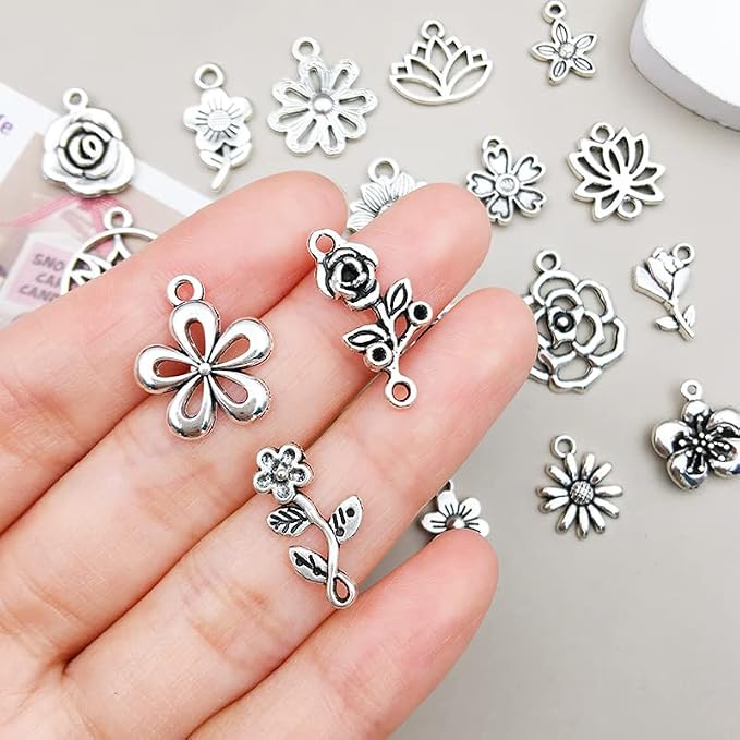 WOCRAFT 120pcs Antique Silver Fower Charm - Image 5