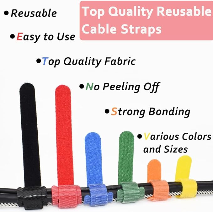 160pcs Cable Ties Reusable Colorful Wire Ties Cable Management Cord Ties - Image 5