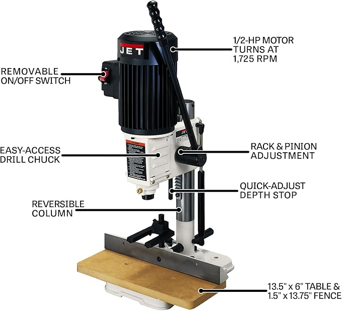 JET Benchtop Mortiser, 1/2" Chisel, 4-3/4" Stroke, 115V 1Ph (Model JBM-5)