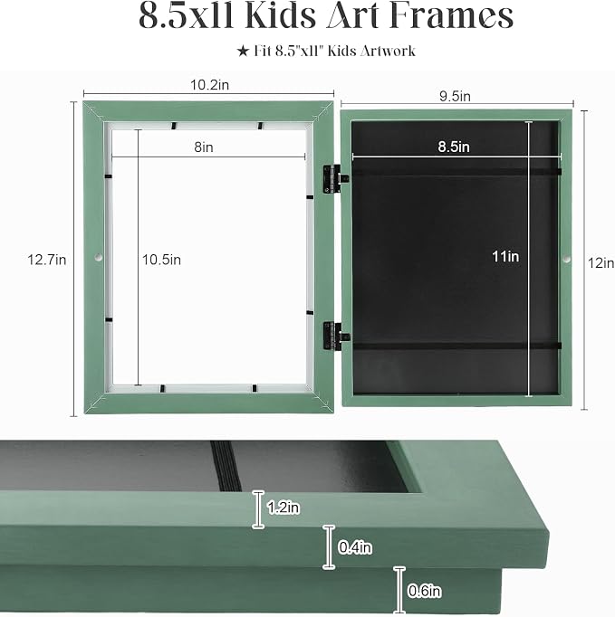 Kids Art Frames, 8.5x11 Front Opening Kids Artwork Frames Changeable, Olive - Image 4