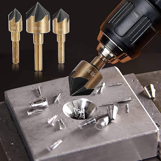 Aleric Countersink Drill Bit Set, High Speed Steel Counter Sinker Drill Bit 5Pcs 5 Flute 6mm Hex Shank with 82 Degree Mill Cutter Bit Countersink Bits for Wood Metal in Size 1/4” 3/8” 1/2” 5/8” 3/4”