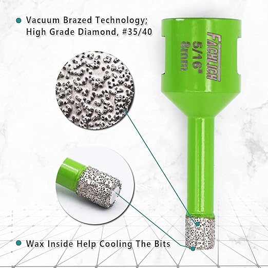 Diamond Core Drill Bits,2pcs 5/16" 8mm Ceramic Tile Drill Bits Vacuum Brazed Diamond Hole Saw for Porcelain Tile,Granite,Marble,Concrete,Masonry,Brick