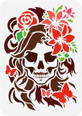 1pc Skull Lady with Flowers on Head Journal Stencil by Doodlream