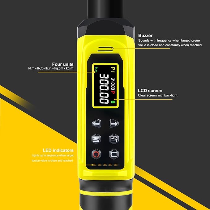 Digital Torque Wrench,1/2-Inch Drive Torque Wrench - 5-340Nm (4-250 ft-lb),Heavy Duty Torque Wrench with Buzzer, 5 Units, ±2% Accuracy for Trucks & Machinery