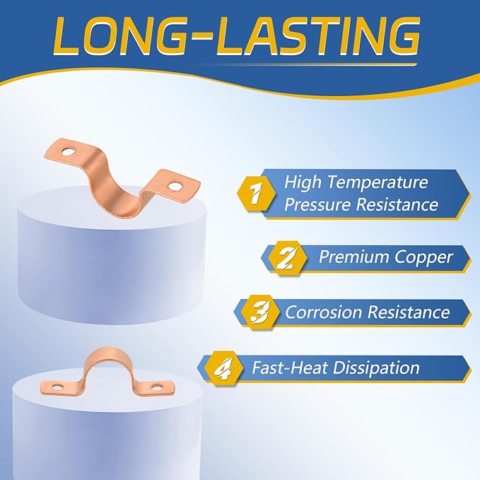 150-PACK GUOFIS 3/4Inch C x 3/4Inch C Copper Pipe Straps Clamp with Two Holes, Two-Hole Clamps Mount for Residential, Commercial(COPPER024-150Pack)