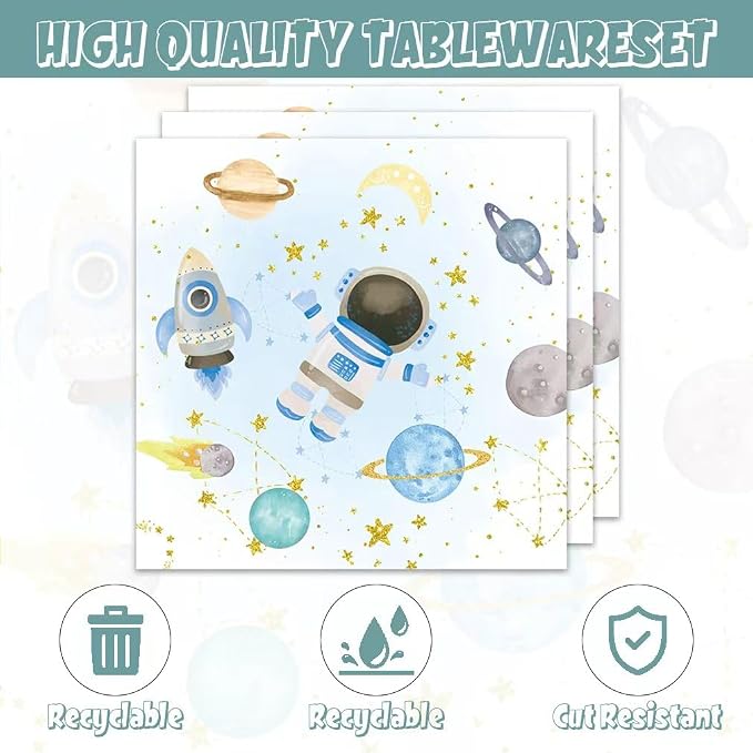 40Pcs Blue Outer Space Birthday Party Decorations Plates and Napkins - Image 4