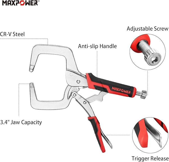 MAXPOWER 11-inch Locking C Clamp Set, 2 Pack Heavy Duty Locking Pliers with Regular Tip for Welding and Woodworking