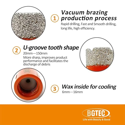 Diamond Core Drill Bits Set,BGTEC 7pcs Tile Hole Saw Kit 20/35/40/50/65mm with 20mm Finger Bits for Porcelain Tile,Ceramic Granite Marble Stone Masonry Brick