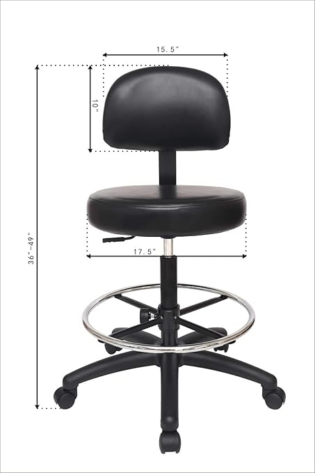 Chair Master Adjustable Chair/Stool for Exam Rooms, Labs, Doctor and Dentist Offices. Easy to Clean! 24"-34" Seat Height. 18" Foot Ring (Tall Bench Height, Black)