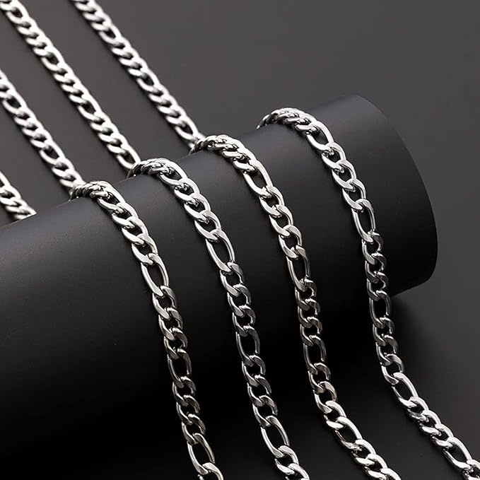 Jishi 16ft Figaro Chain Roll 6mm Silver Stainless Steel Necklace Chain - Image 4