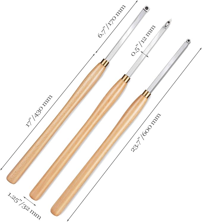 Woodturning Carbide Lathe Tools, 23.7" Pro Size Wood Turning Tool Set of 3 Rougher Detailer Finisher