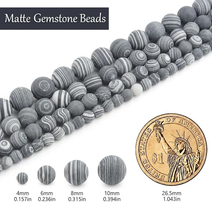 6mm Matte Black and White Malachite Bead, 15-Inch Matte Round Loose Stone Beads - Image 3