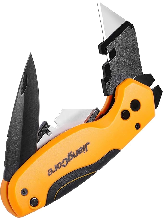 Folding Utility Knife with Pry Bar – Quick Change Box Cutter with Belt Clip, Liner Lock and 2 Extra SK5 Blades for Construction DIY and Outdoor Tasks