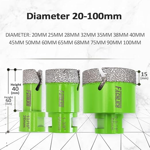 Diamond Core Drill Bit,2pcs Diameter 75mm 3 inch Thread 5/8-11,Vacuum Brazed Dry Wet Hole Saw for Porcelain Tile,Granite,Marble,Concrete,Masonry,Brick