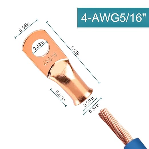 10PCS Battery Cable Ends, 4 Gauge Wire Connectors 5/16 Copper Wire Lugs, Bare Copper Eyelets with Heat Shrink Tubing by HOUSUN