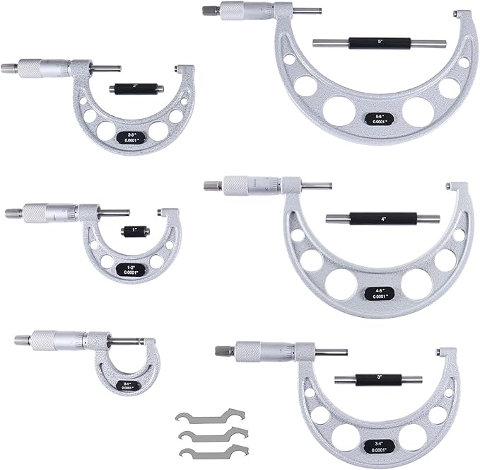 Accusize Industrial Tools 0-6 inch by 0.0001'' Ultra-Precision Outside Micrometers with Carbide Tips 6 Pc Set, Eg00-0906