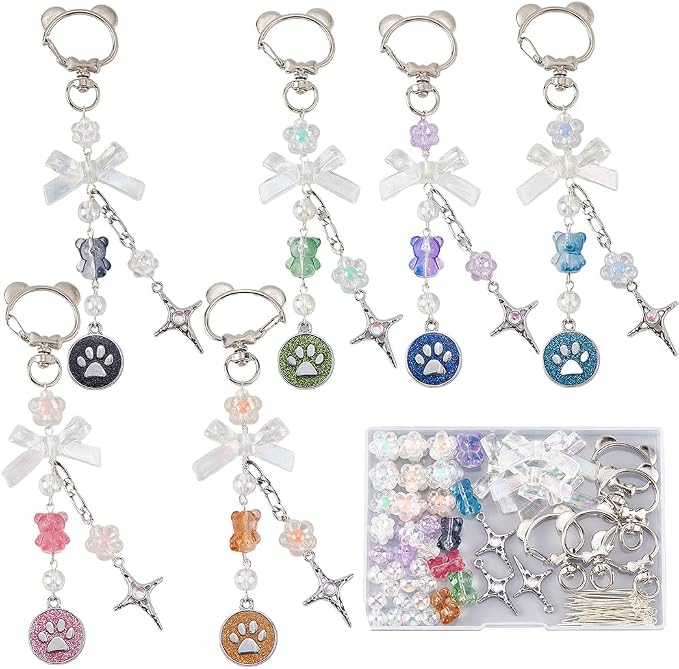 SUNNYCLUE 1 Box DIY 6 Sets Bear Bag Charms Keychain Making Kits Colorful Little by SUNNYCLUE