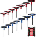 XOOL 14PCS T Handle Allen Wrench Set, Metric & SAE Hex Key Set, Long Arm Hex Key Wrench Set with Portable Organizer