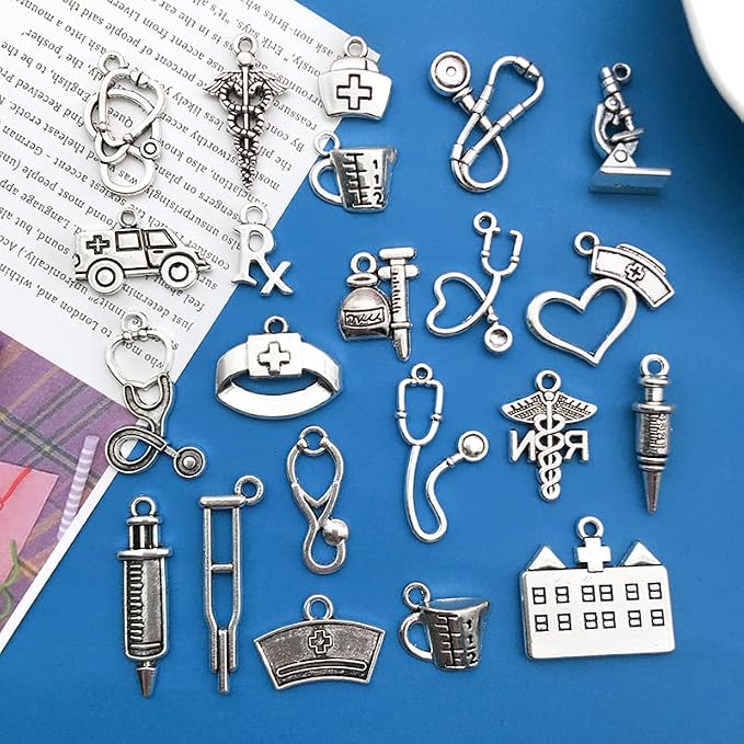 WOCRAFT 120pcs Antique Silver Medical Charms - Image 3