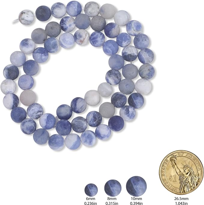 48pcs Natural Matte Blue Sodalite Gemstone Beads，8mm Frosted Round Loose Stone - Image 2