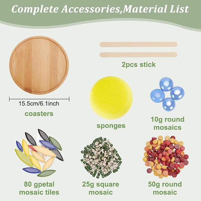 WEBEEDY DIY Mosaic Craft Kit Flower Mosaic Bamboo Coasters Kits - Image 2