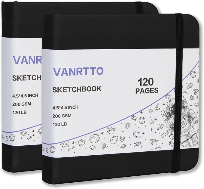 Vanrtto Square Sketch Book, Mixed Media Sketchbook 4.5x4.5 in 2 Pack | by YOURHAPPYTIMECOMPANION