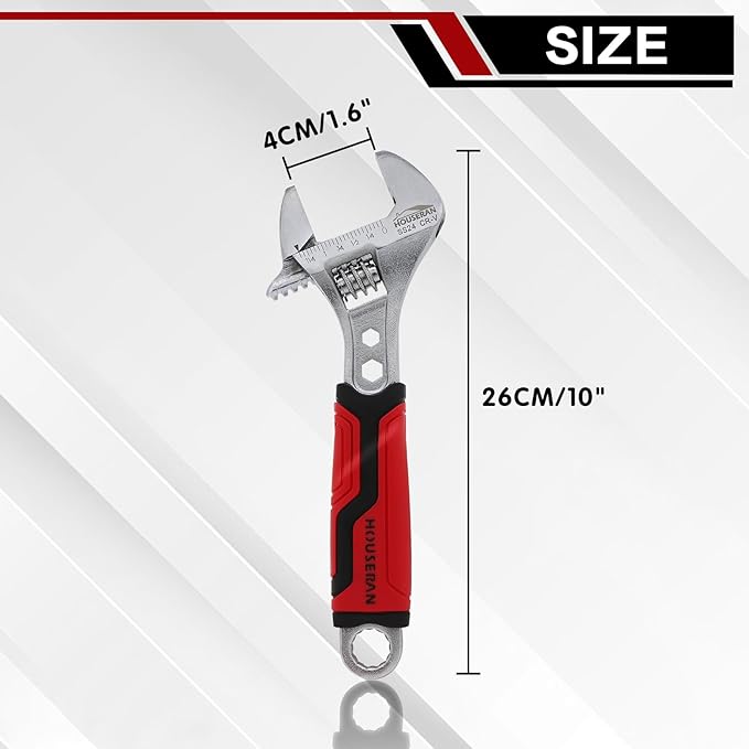 10-Inch Adjustable Wrench, Wide Jaw Adjustable Wrench with Anti-Slip Grips, Cr-V Steel Wrenchs for Home Repair, DIY, Garage