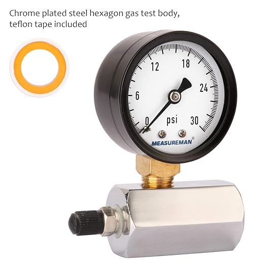 MEASUREMAN 2" Steel Gas Pressure Test Gauge Assembly, 3/4" FNPT Connection, 0-30psi, +/-3-2-3% Accuracy
