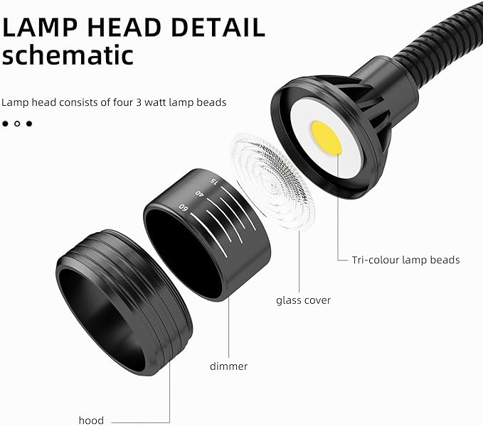 Magnetic Work Light,Three-ColorTemperature,1320Lumen 120v FlexibleGooseneck Work Light withAdjustable Focus and Magnetic Base for Lathe CNC MillingDrill Press SewingMachine Industrial Light