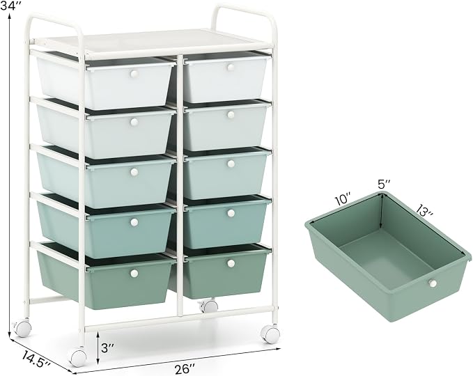 Giantex 10 Drawers Rolling Cart, Classroom Organizers, Storage Cart - Image 3