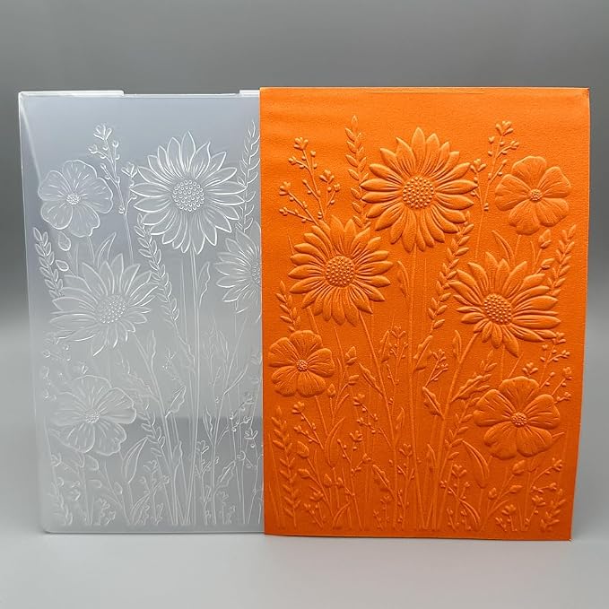 3D Plastic Embossing Folder Template Sunflowers and Flowers Texture 5x7 Inch - Image 5