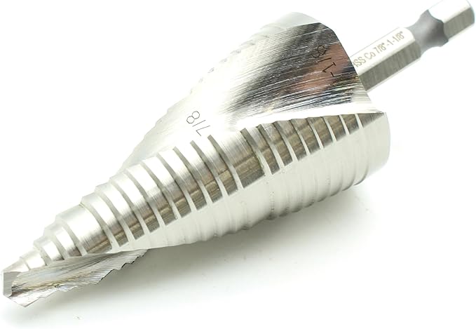 TEMO M35 Cobalt Step Drill Spiral Flute, Two Size: 7/8 Inch and 1-1/8 Inch, 1/4 Inch Hex Shank