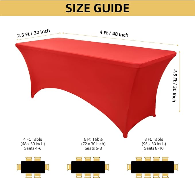 2-Pack 4ft Red Spandex Table Covers - Image 4