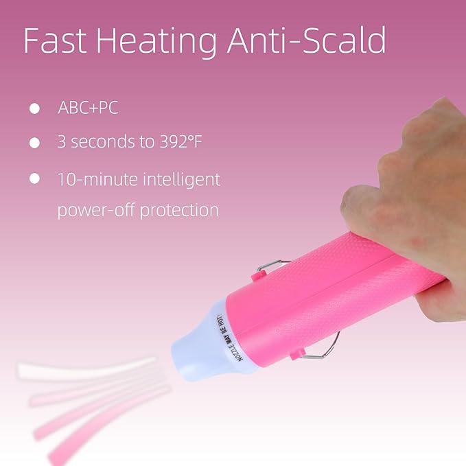 Heat Gun, 110V 300W Handed Hot Air Gun, 3.28FT Ultra-Long Cable Portable Heat Gun with Stand and Power Cord for Shrinking Wrapping PVC, DIY Embossing and Drying Paint (Pink)