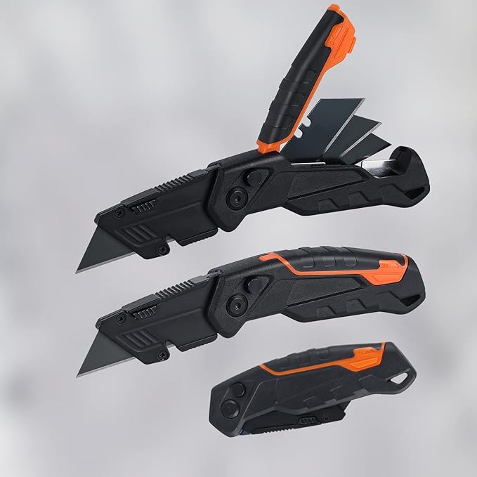 Lichamp Utility Knife 4 Pack, Quick-Change Razor Box Cutter 2-in-1 Retractable Knives and Folding Knife Set, Blade Storage in handle with 16-Pieces SK2 Blades Included